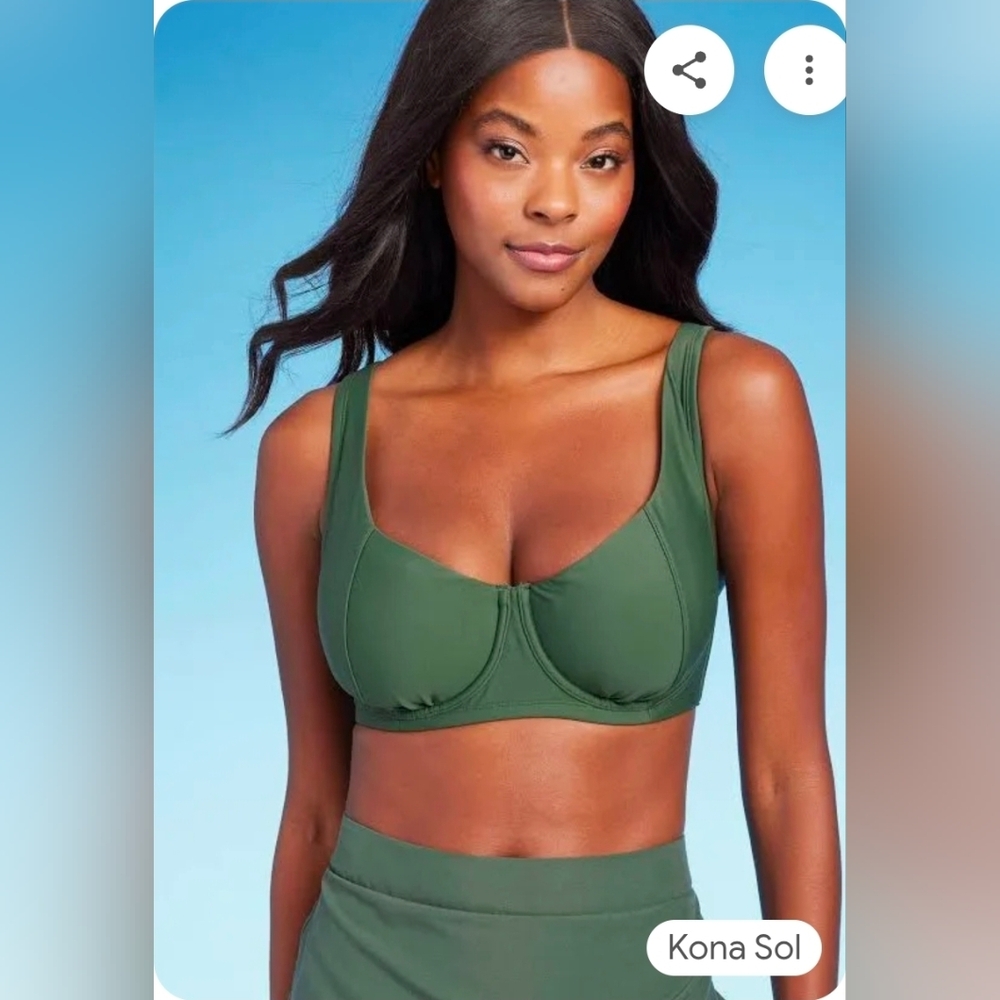 Kona Sol Underwire Bikini Olive Green Bathing Suit Top